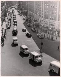 Dairy trucks on parade in Portland, 1949