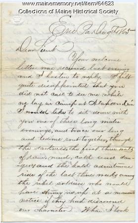 Letter to John Sheahan recalling escape, 1865