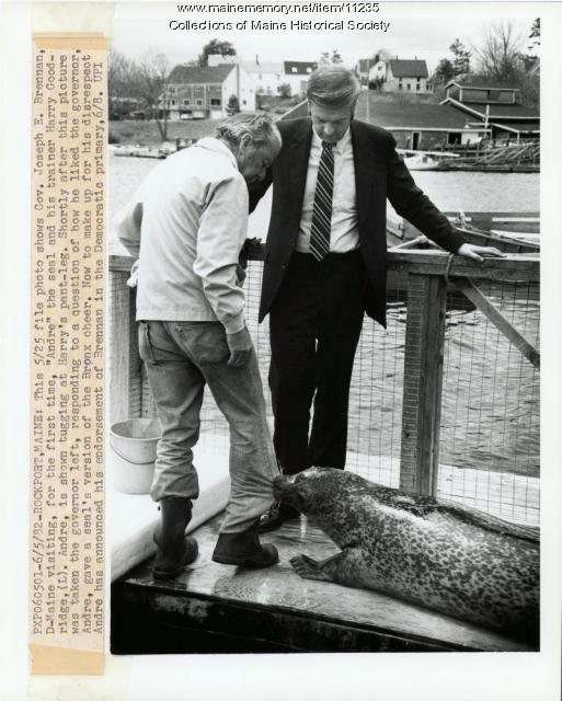 Joseph Brennan and Andre the Seal, 1982