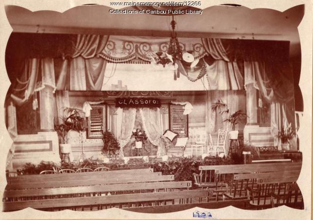 Interior view of Clark's Hall, Caribou, 1902