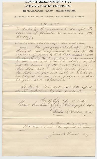 Act concerning females army nurses, 1861