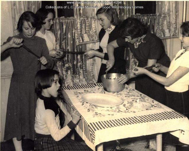 Smith Cottage girls making taffy, Fairfield, ca. 1945