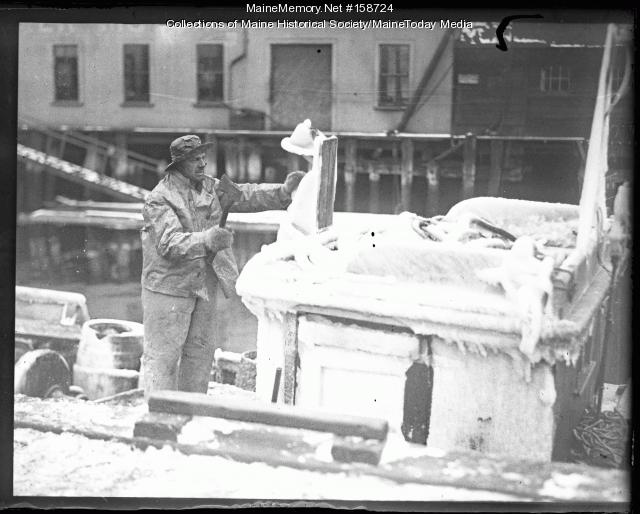 Item 158724 - Fisherman chopping ice with hatchet, Portland, ca. 1925 ...