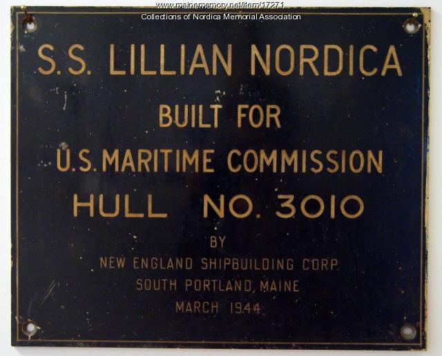 Nameplate from the S.S. Lillian Nordica