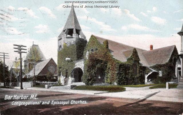 The Congregational and Episcopal Churches in Bar Harbor, ca. 1920