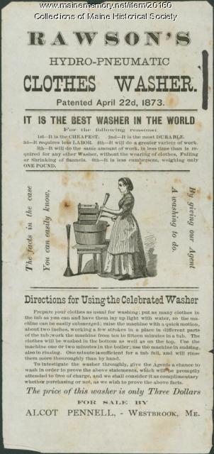 Clothes washer advertisement, Westbrook, 1873