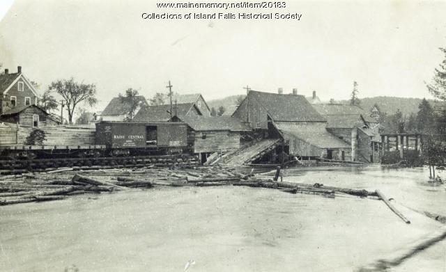 Log boom, Island Falls, ca. 1895