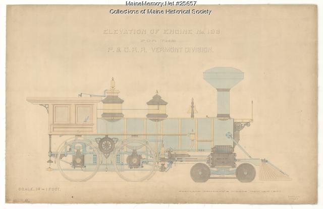 Locomotive elevation drawing, Portland, 1871