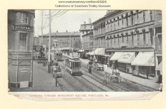 Looking toward Monument Square, Portland, ca. 1905