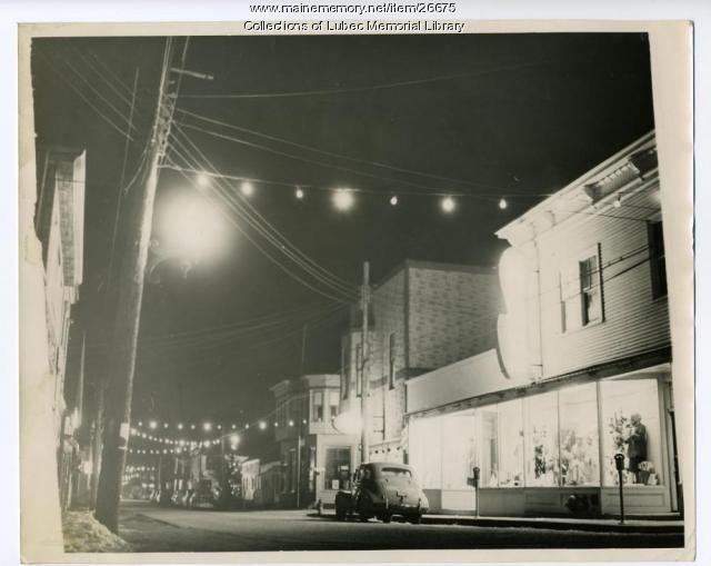 Christmas on Water Street, Lubec, ca. 1940