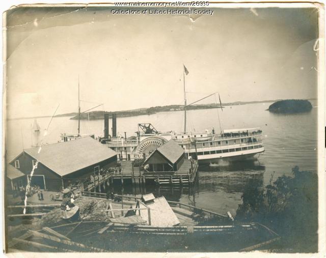 Cumberland at steamship wharf, Lubec, ca. 1895