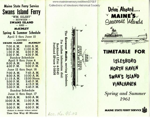 Ferry Schedule, Islesboro, 1961