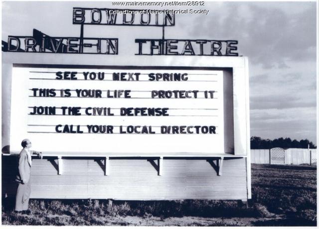 Drive-in Civil Defense sign, Brunswick, ca. 1957