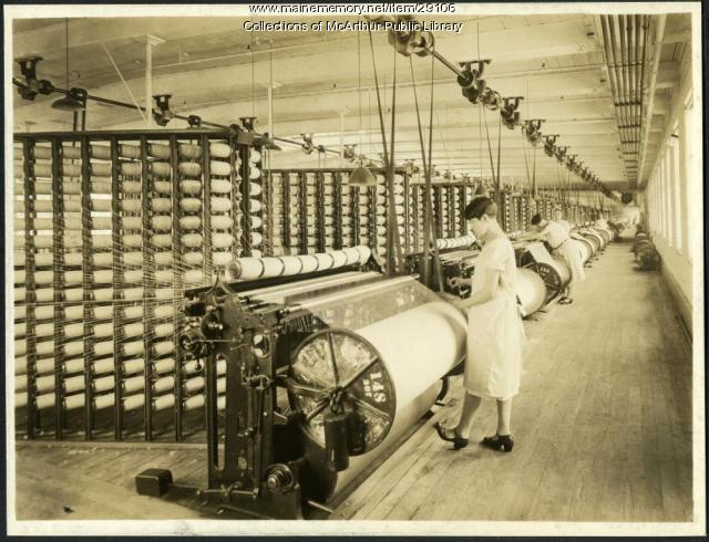 High speed warping at Pepperell Mills, Biddeford, ca. 1925