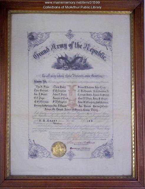 U.S. Grant post #143 charter, Biddeford, 1885