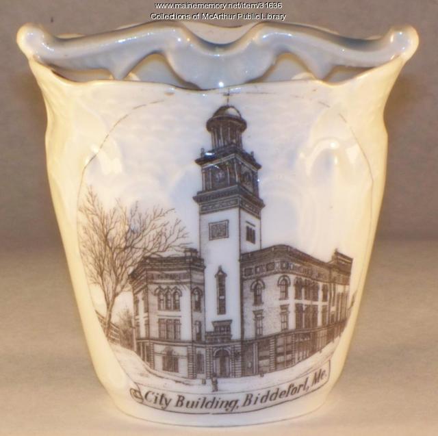 City Building commemorative cup, Biddeford, ca. 1905