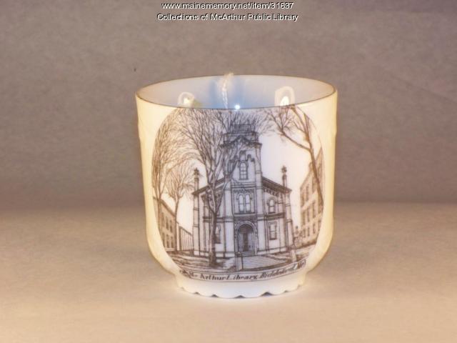 McArthur Public Library commemorative tea cup, Biddeford, ca. 1905