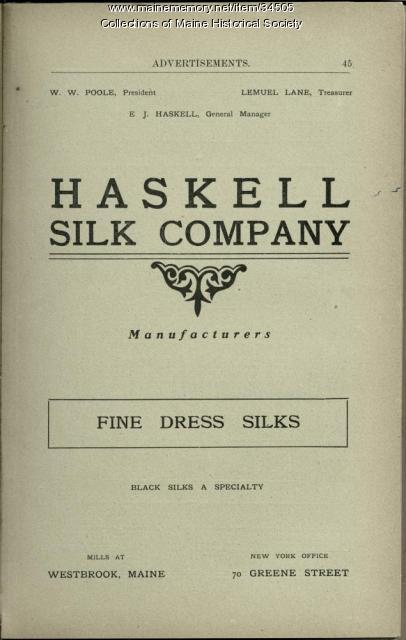 Haskell silk advertisement, Westbrook, ca. 1902