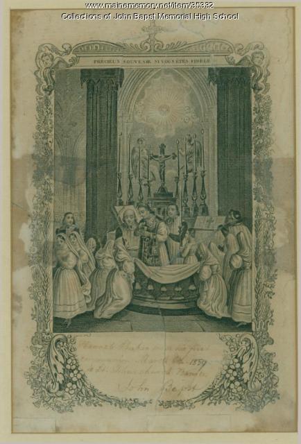 First Communion Souvenir, St. John's Church, Bangor, 1859