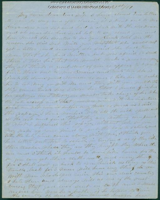 Capt. John Curtis letter to wife, Mobile, Ala., 1861