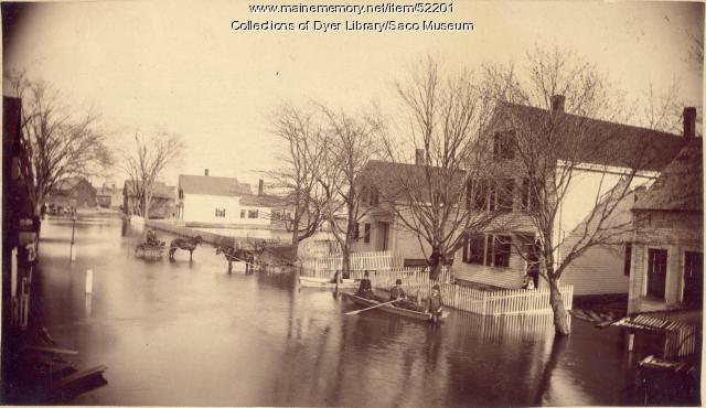 Flooded Main Street, Biddeford, ca. 1870