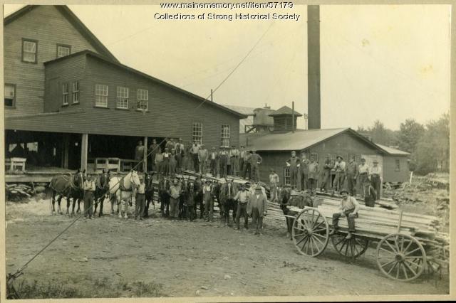 Employees of C. V. Starbird sawmill, Strong, ca. 1910