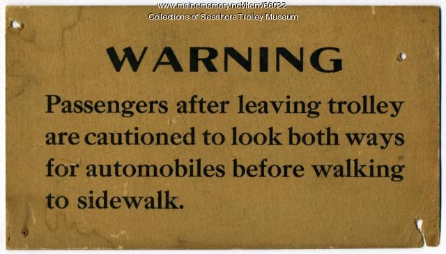 "Warning," interior trolley car notice, ca. 1920