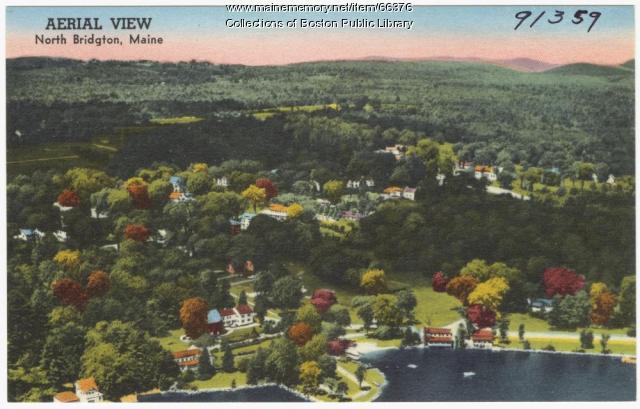 NOT IDENTIFIABLE AS MAINE Aerial view of north Bridgton,  ca. 1938