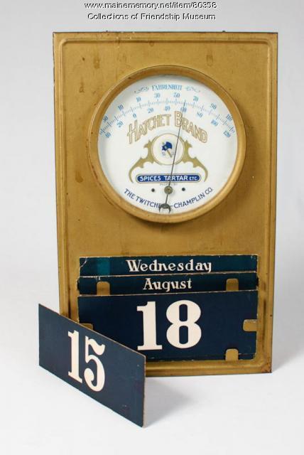 Thermometer and calendar, ca. 1900