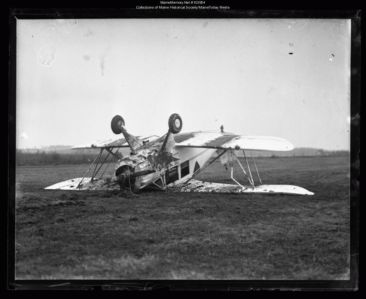 Biplane accident, ca. 1925 - Maine Memory Network