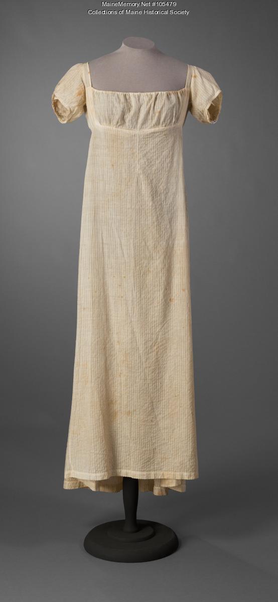 Slender cotton gown, Buckfield, ca. 1805 - Maine Memory Network