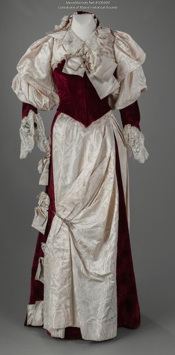 classic scrimshaw dress Mary King Scrimgeour's embellished velvet and satin gown, Lewiston, ca. 1895 which is usually 7