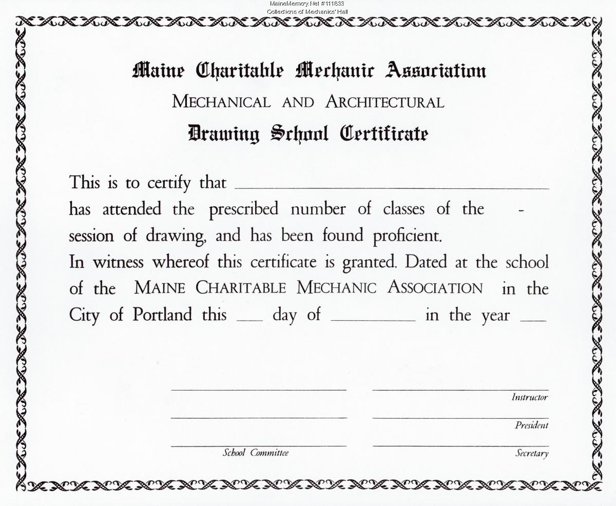 Free Drawing School certificate from Maine Charitable Mechanic ...