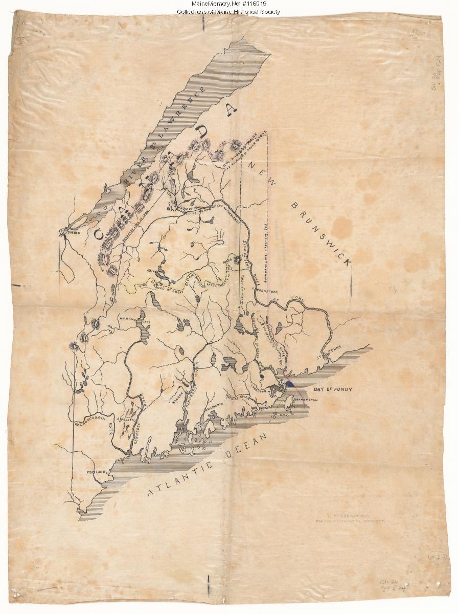 Map of Maine with northeast boundary lines, ca. 1850 - Maine Memory Network