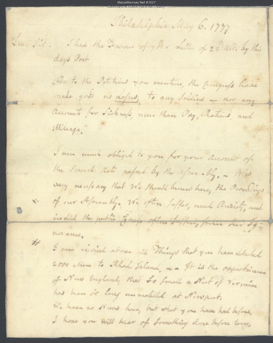 Letter from John Adams to Samuel Freeman, May 6, 1777 - Maine Memory ...