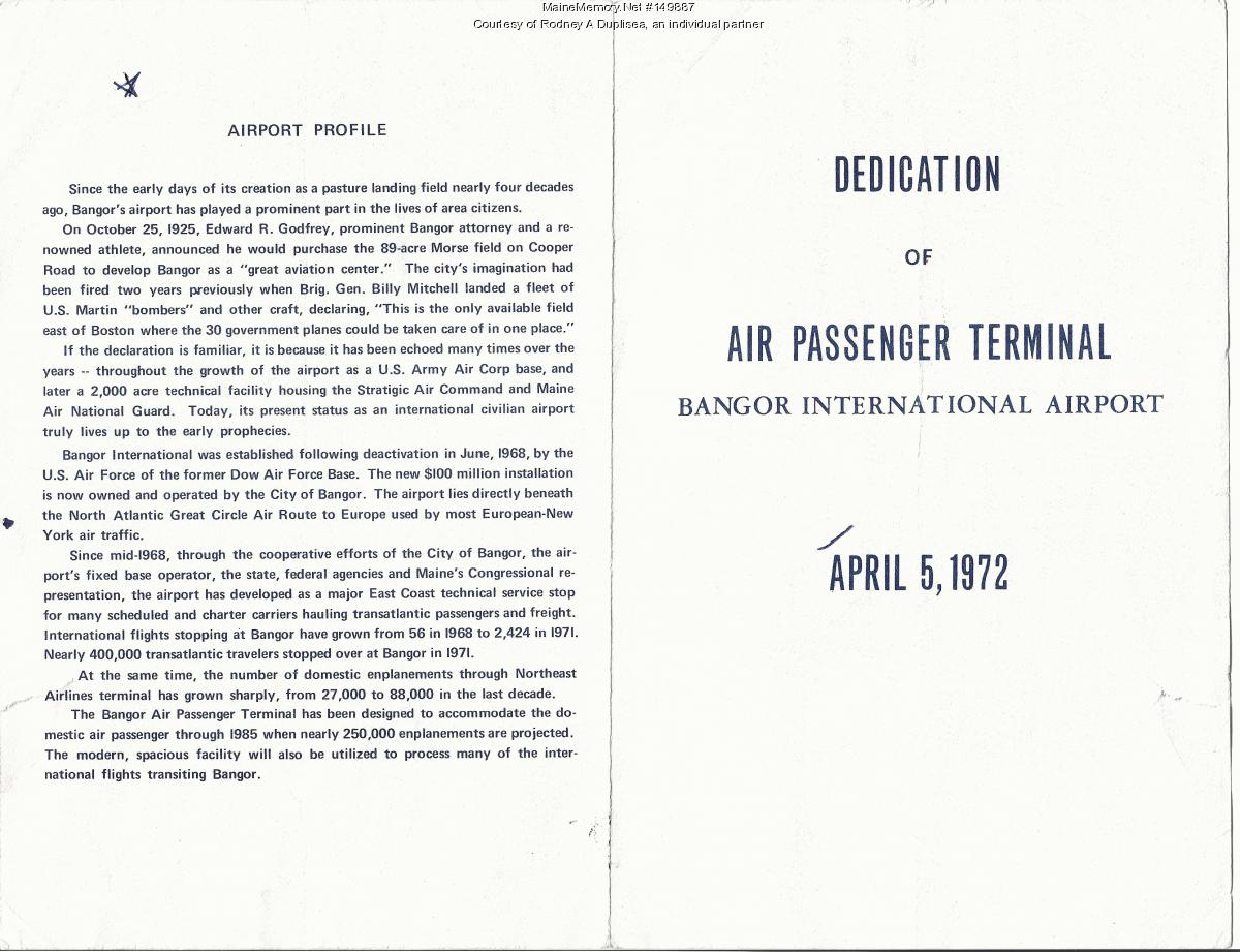 Bangor International Airport dedication program, Bangor, 1972 - Maine ...