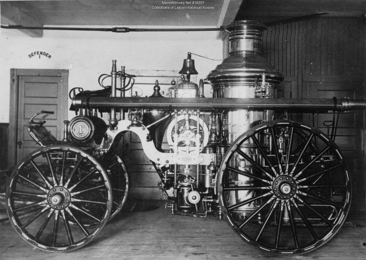 Fire engine, Lisbon, ca. 1901 - Maine Memory Network