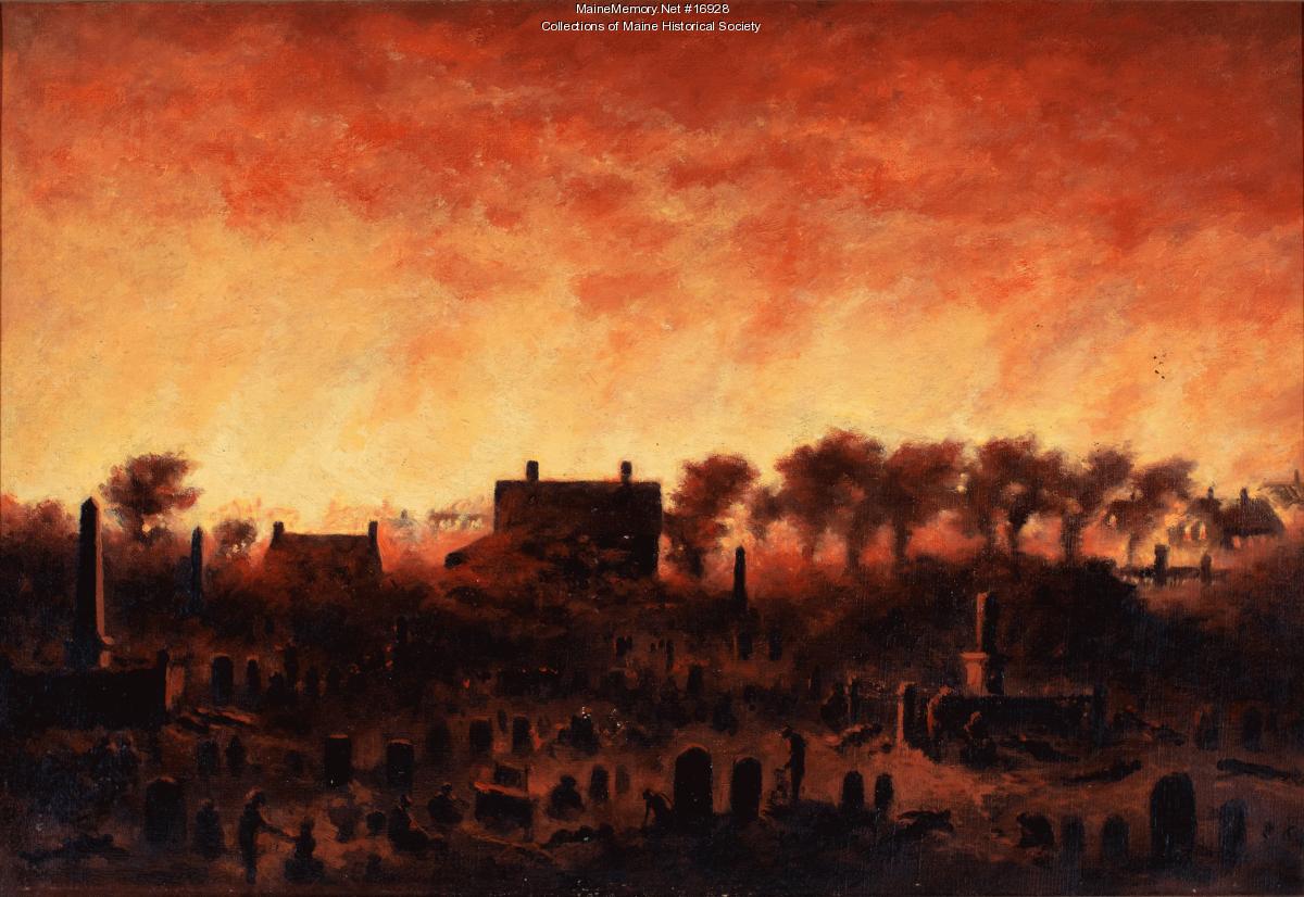 View from the Eastern Cemetery during the Great Portland Fire, 1866 ...