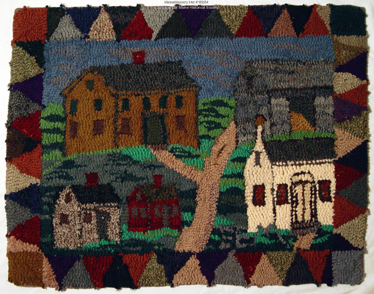 Hooked rug of rural scene, ca. 1964 - Maine Memory Network