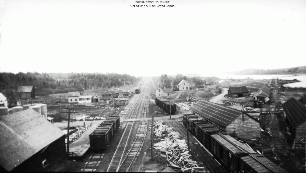 Railroad tracks by mills, Danforth, ca. 1930 - Maine Memory Network