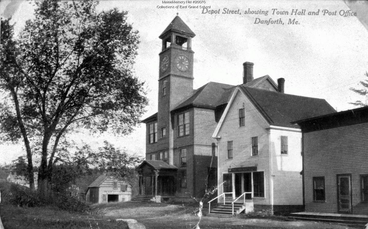 The Town Hall and Post Office, Danforth, ca. 1920 - Maine Memory Network