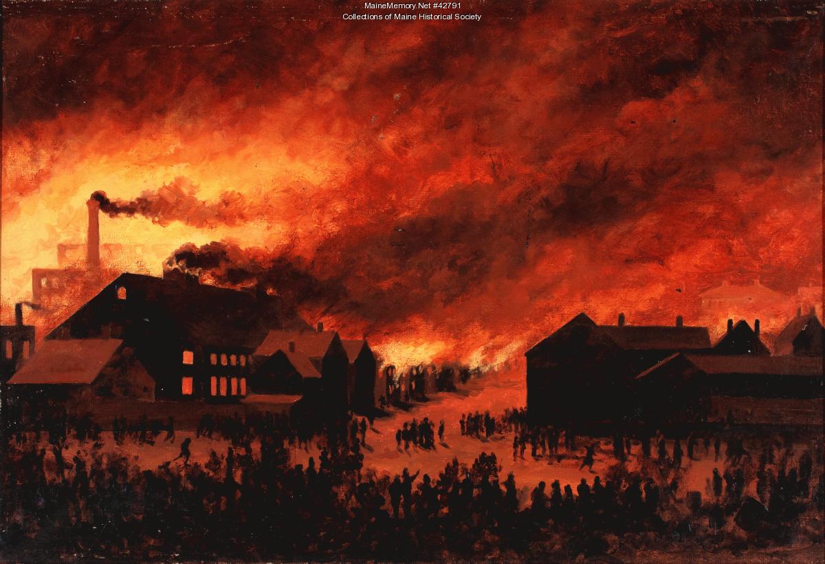 View from Commercial Street during the Great Portland Fire, 1866