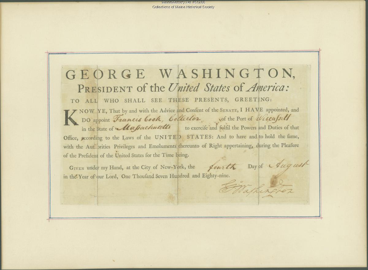 Francis Cook commission, Wiscasset, 1789 - Maine Memory Network