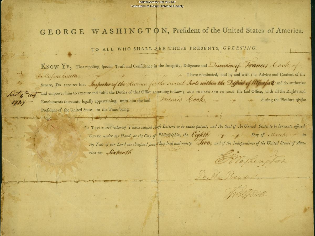 Francis Cook appointment, Wiscasset, 1792 - Maine Memory Network