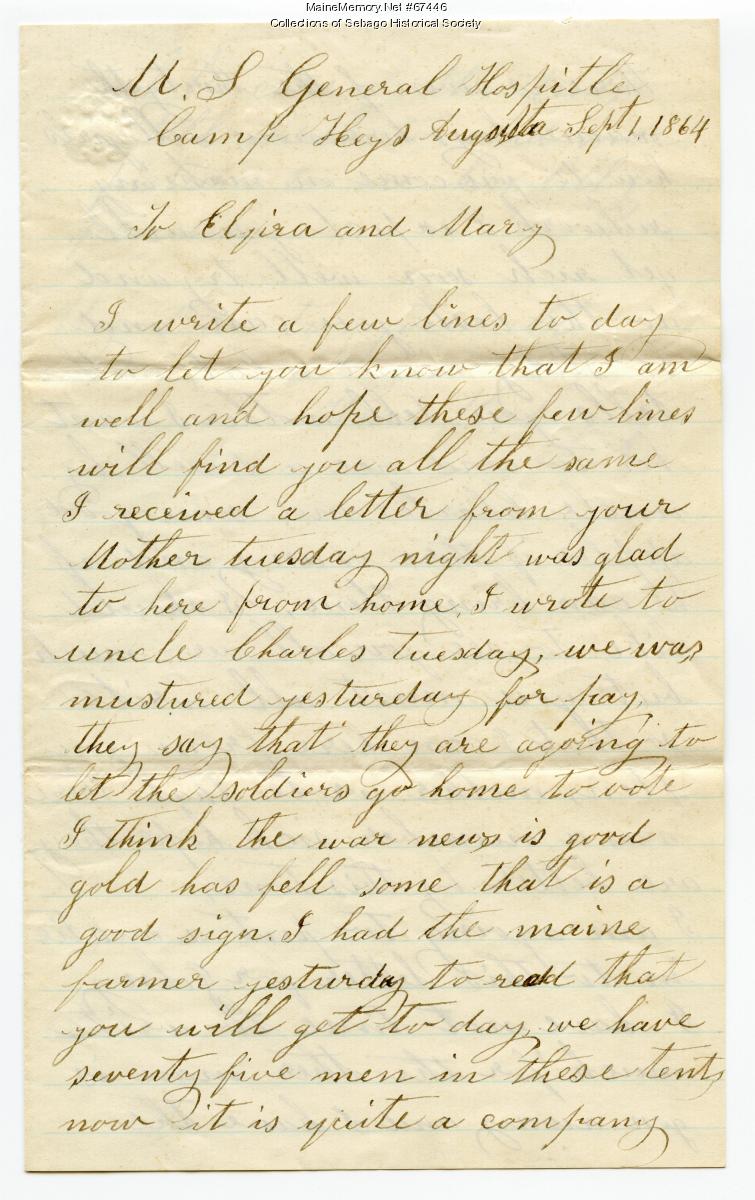 William Haley letter on army camp, 1864 - Maine Memory Network