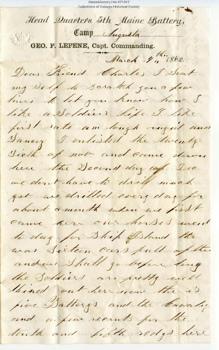 Edwin Witham letter to Charles Cole, 1862 - Maine Memory Network
