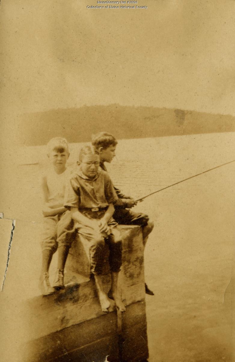 Fishing at nutrition camp, Casco, 1925 - Maine Memory Network